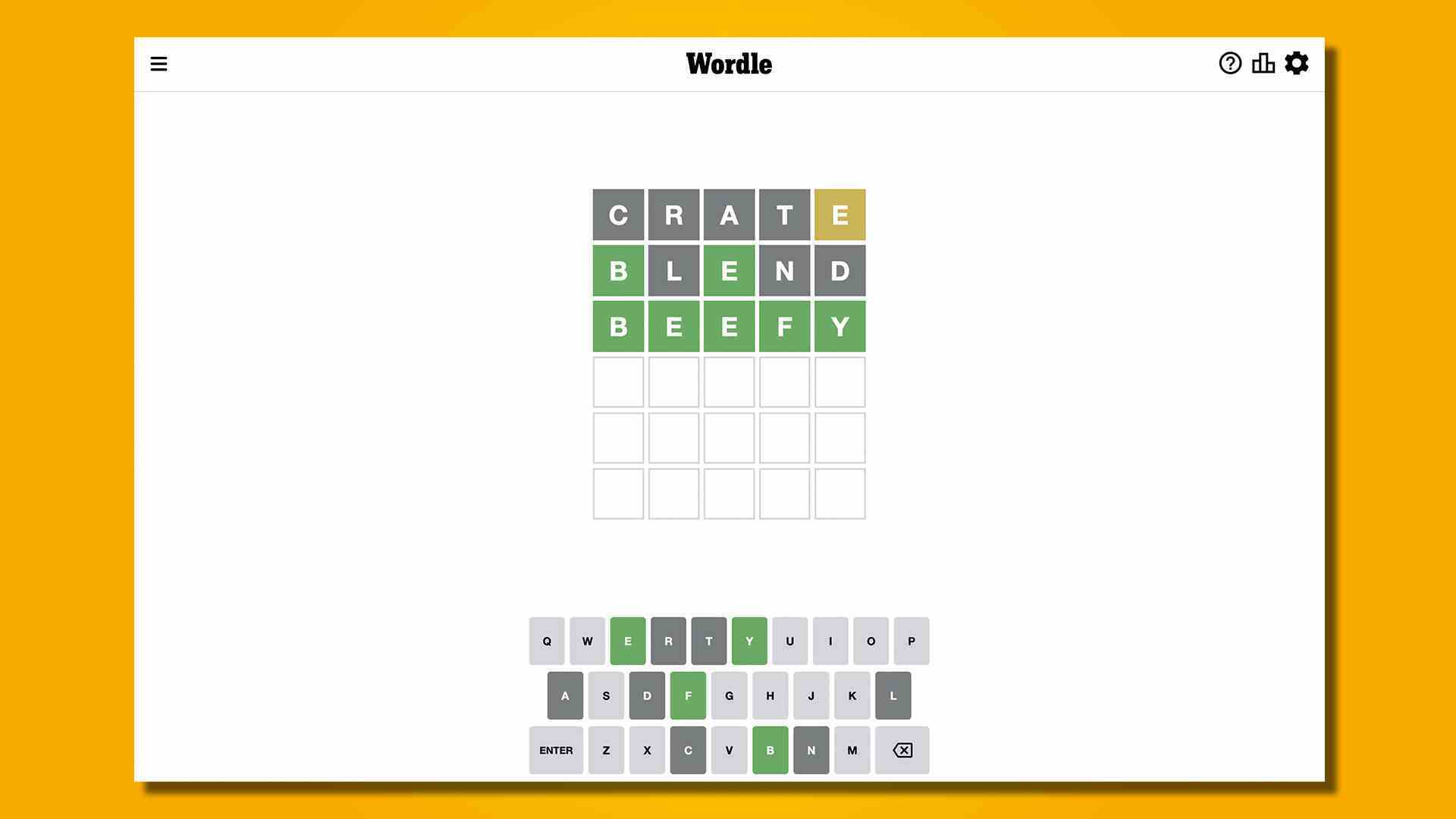 Wordle 586 yanıtı, 26 Ocak 2023, sarı zemin üzerine