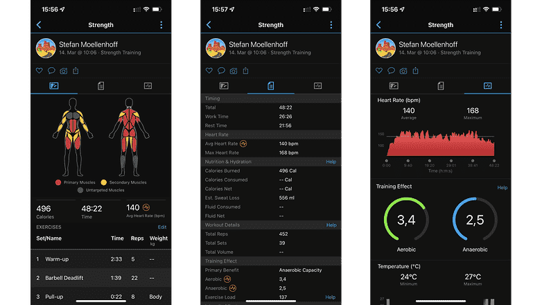 Garmin Connect antrenman ekran görüntüleri