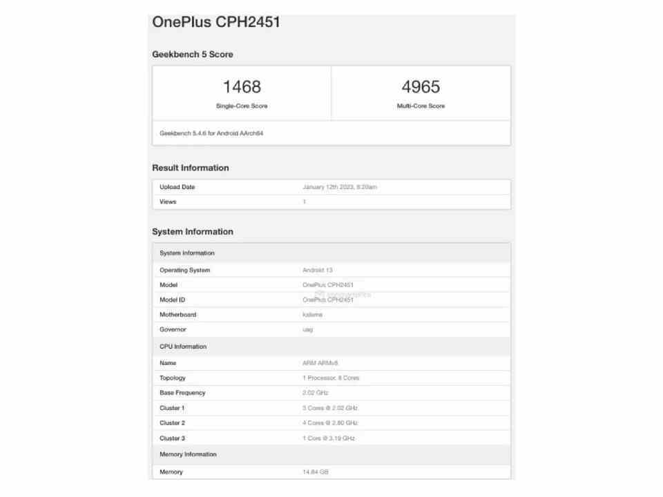 MySmartPrice tarafından sunulan OnePlus 11 küresel varyantı Geekbench puanları.  - Küresel sürüm varyantının OnePlus 11 özellikleri, güçlü bir telefonu onaylıyor