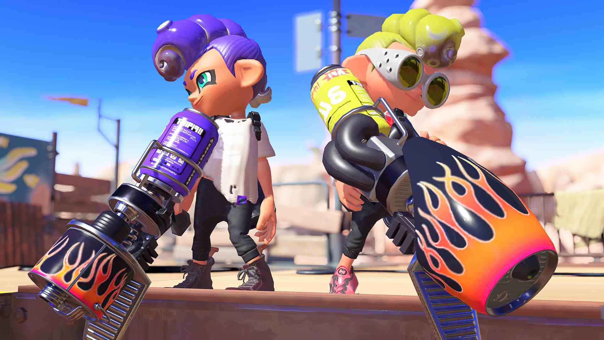 Splatoon 3'te silah tutan iki Inklings