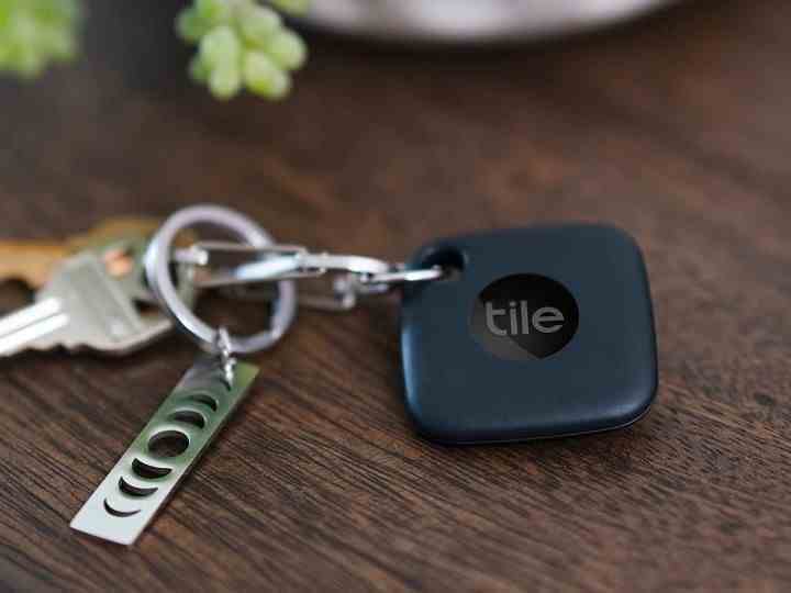 Bir dizi tuşa bağlı Tile Mate Bluetooth izleyici.