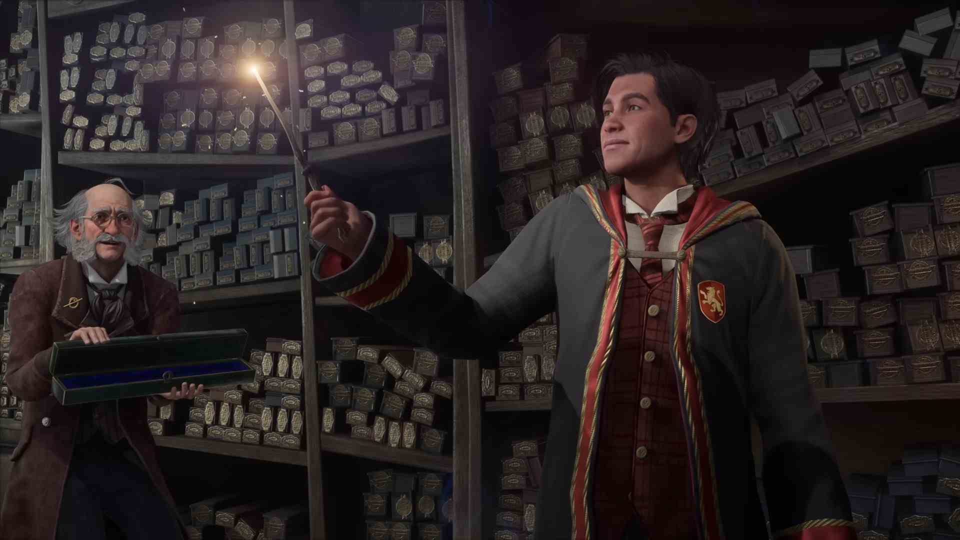 En iyi Hogwarts Legcacy ayarları: Bir öğrenci asasını uzatmış, kolunu uzatmış ve ucundan yayılan sıcak parıltıya hayranlıkla bakıyor.