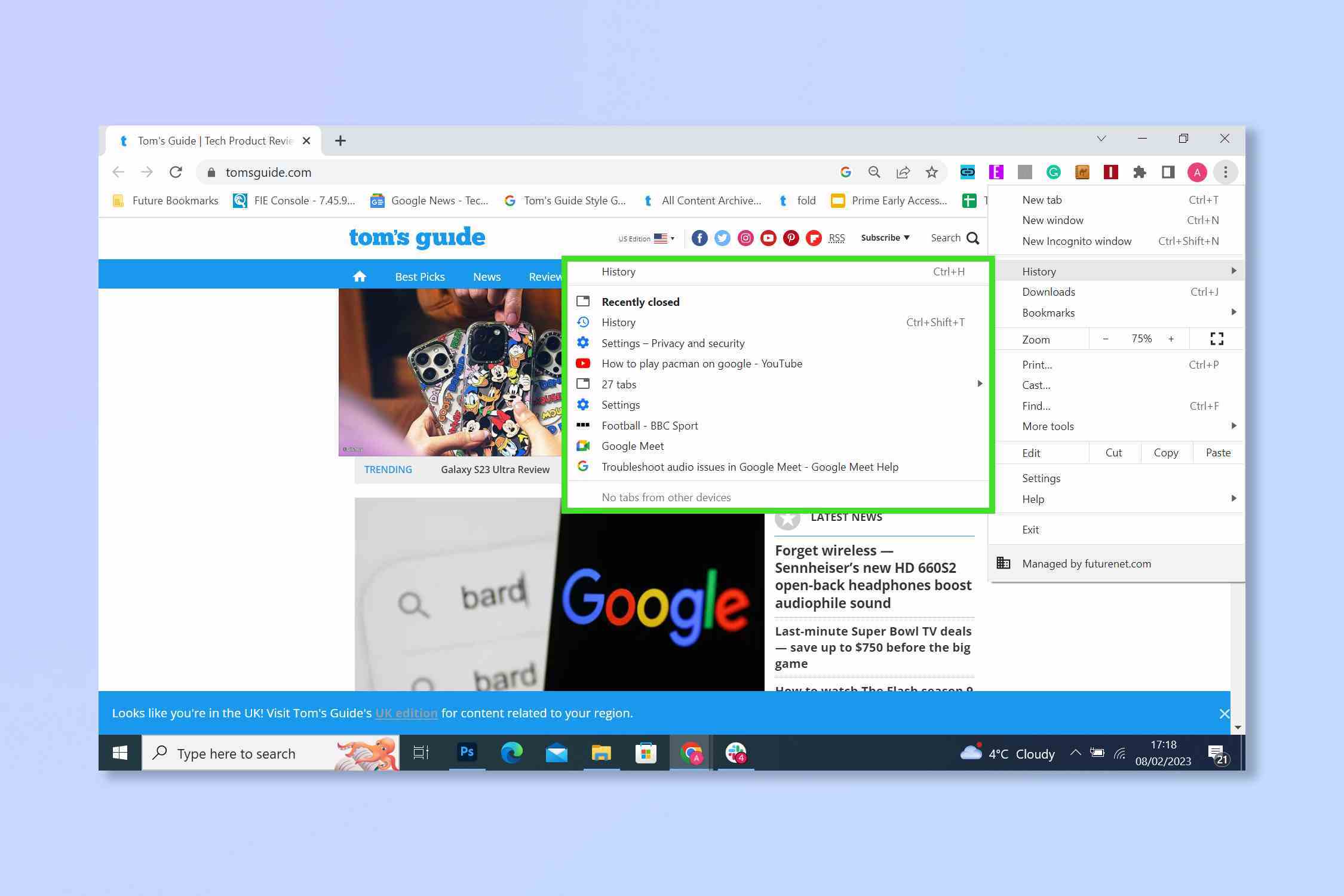 Chrome'da kapalı sekmeleri açma