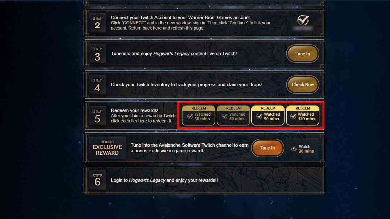 Hogwarts Legacy Twitch Drop ödüllerini kullanın