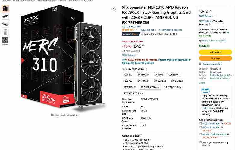 AMD Radeon RX 7900 XT, ABD'deki en düşük seviyesine geriledi