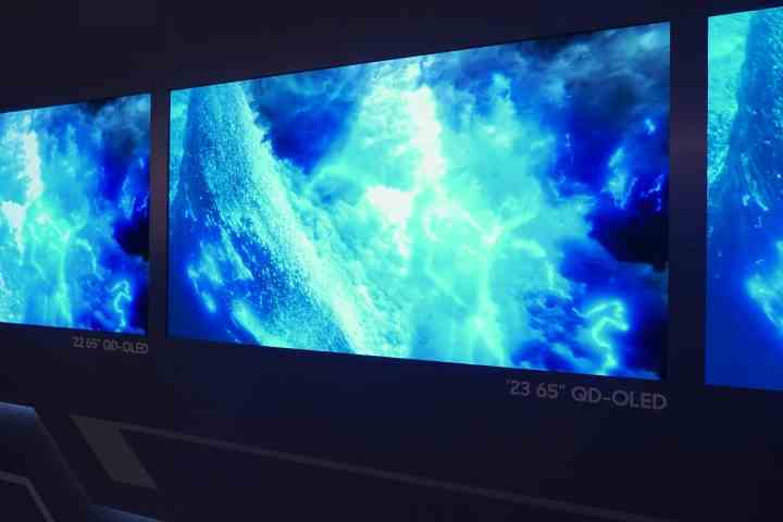 CES 2023'te sergilenen bir QD-OLED TV duvarı.