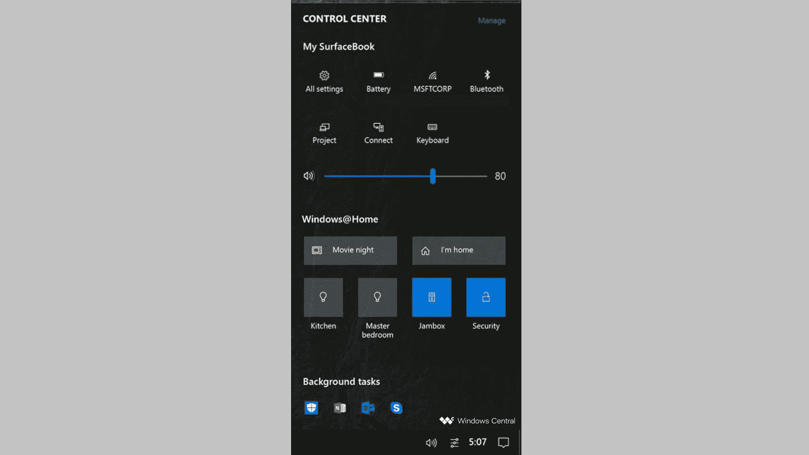 Windows 10 Kontrol Merkezi konsepti