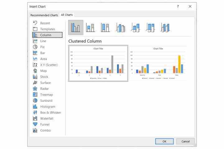 Excel kullanılabilir grafik türleri.