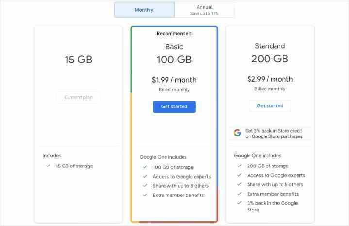 Google One planları.