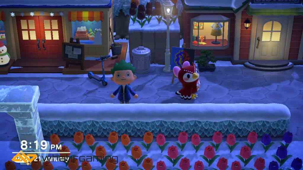 Animal Crossing: New Horizons'ta bir Kış sahnesi