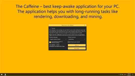 Parlak sarı arka plana sahip Kafein uygulaması web sayfası