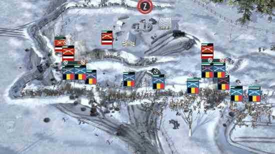 Bir saldırıda karda askerlerin bir siperin üzerinden hücum ettiği sanal bir savaş alanı