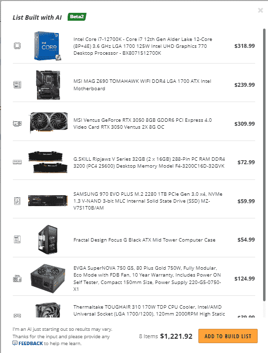 Newegg AI PC Oluşturucu