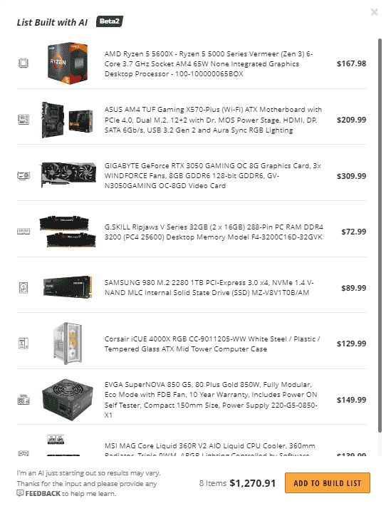 Newegg AI PC Oluşturucu