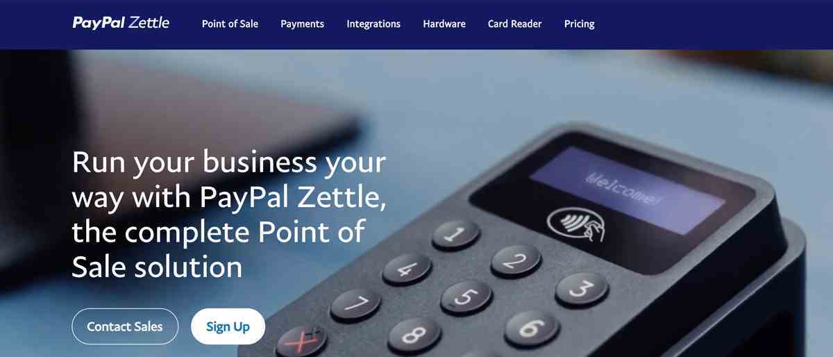 PayPal Zettle POS sistemi web ana sayfası