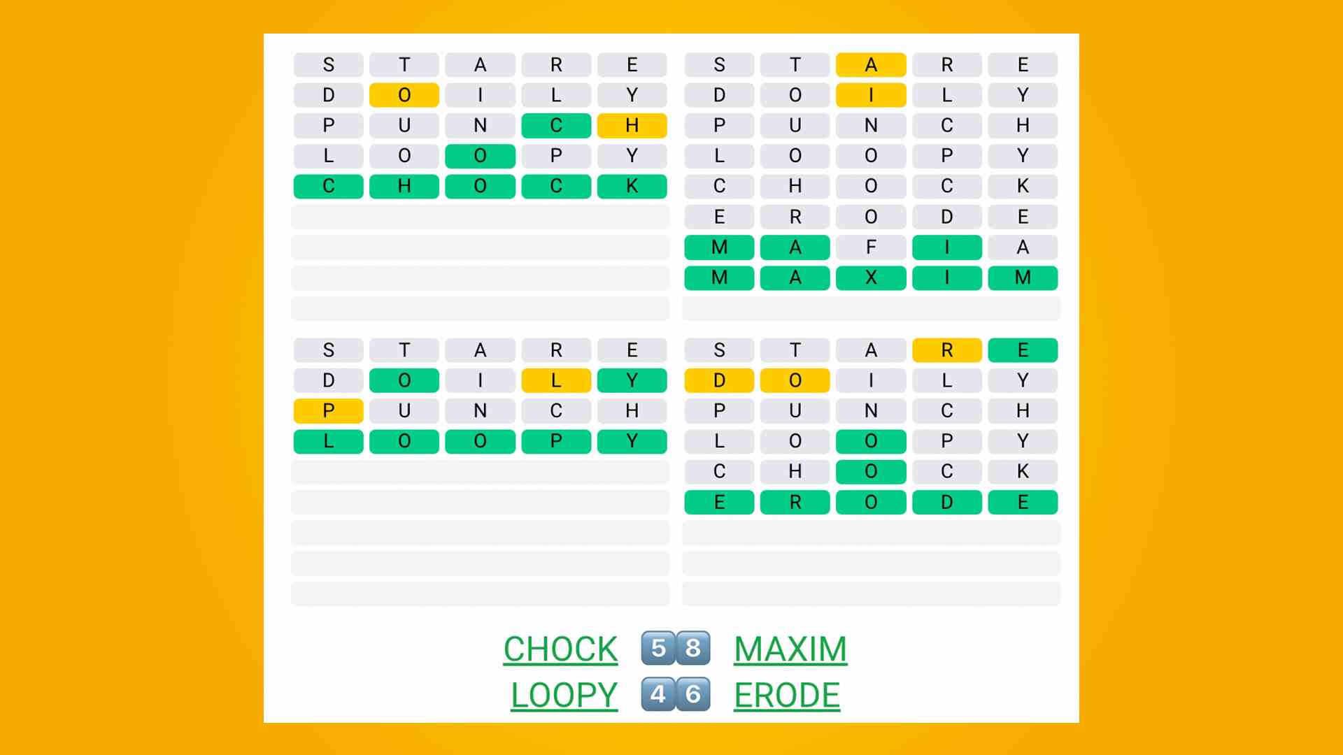 Sarı arka planda Quordle 413 yanıtları