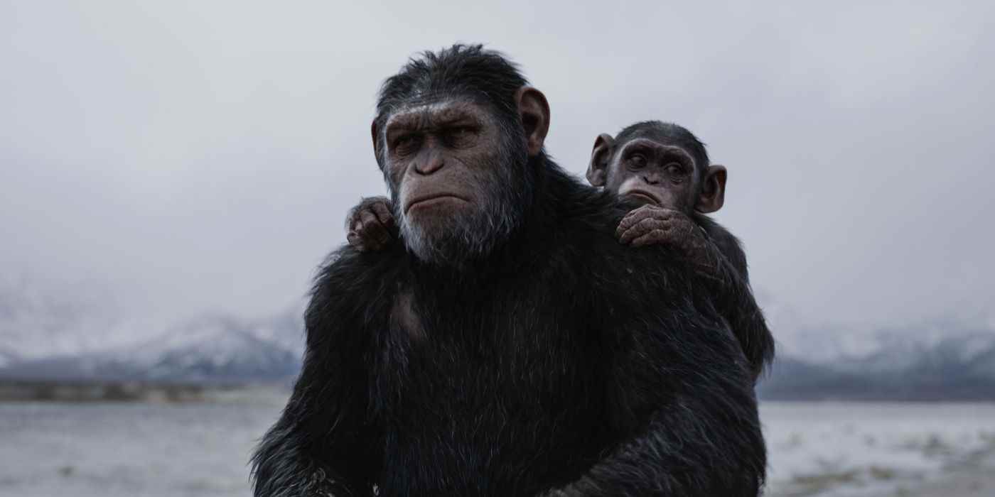 Maymunlar Cehennemi için Savaş'ta güvenli bir ata binerken Cornelius'u taşıyan Sezar