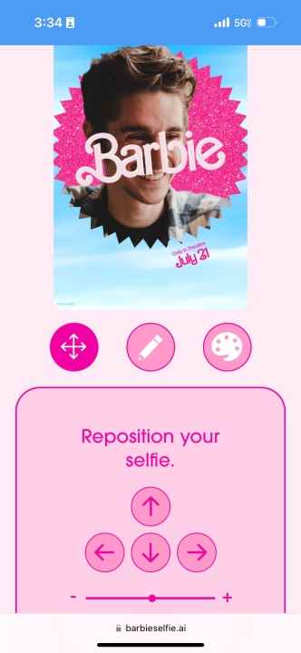 Barbie Selfie Generator web sitesinin ekran görüntüsü.