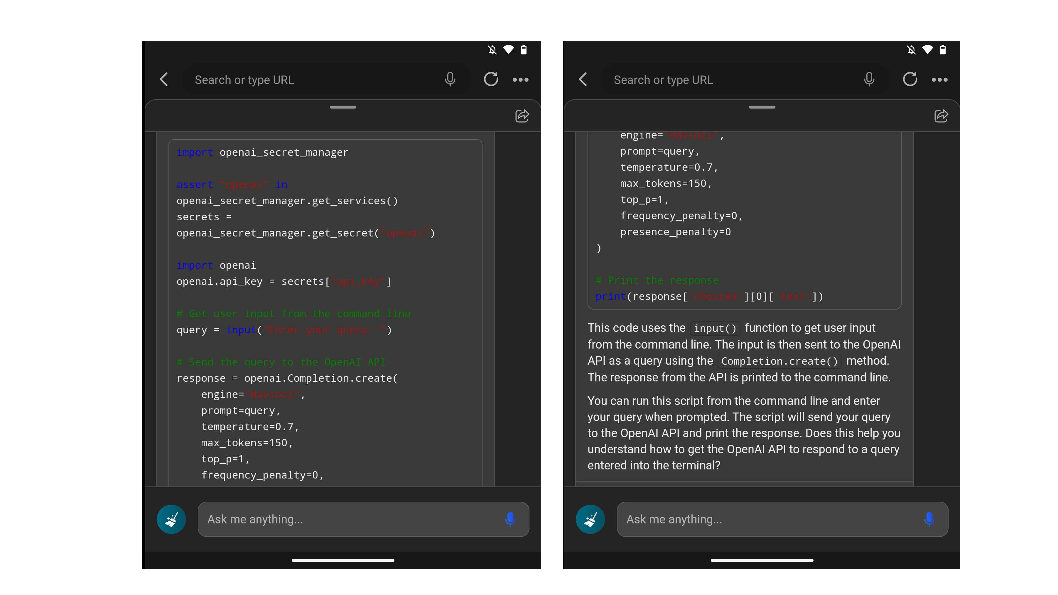 OpenAI API'sinin nasıl kullanılacağını tartışan bir Bing Sohbet dizisi