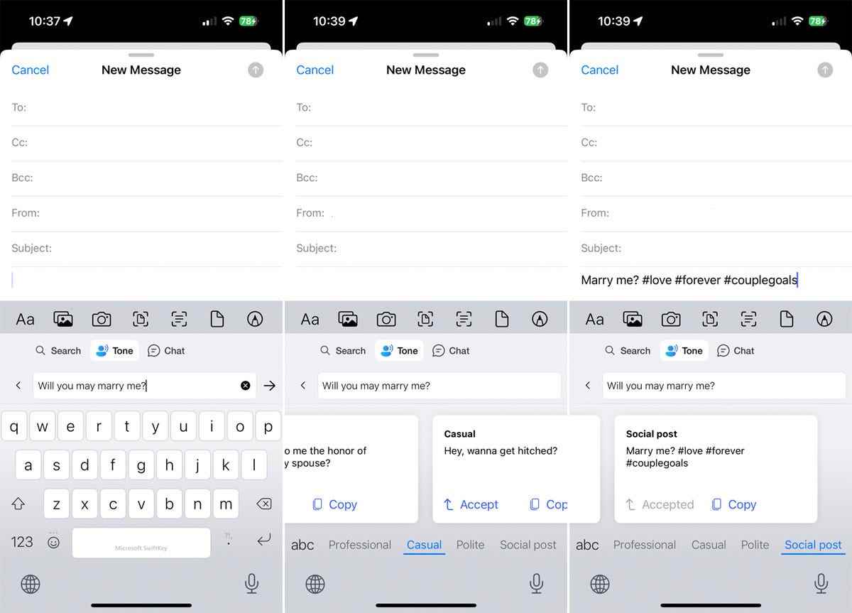 Microsoft SwiftKey Klavye Metni Yeniden Yazma Özelliği