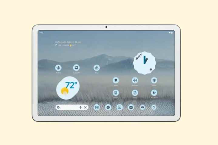 Google Pixel Tablet'in ön tarafının bir görüntüsü.