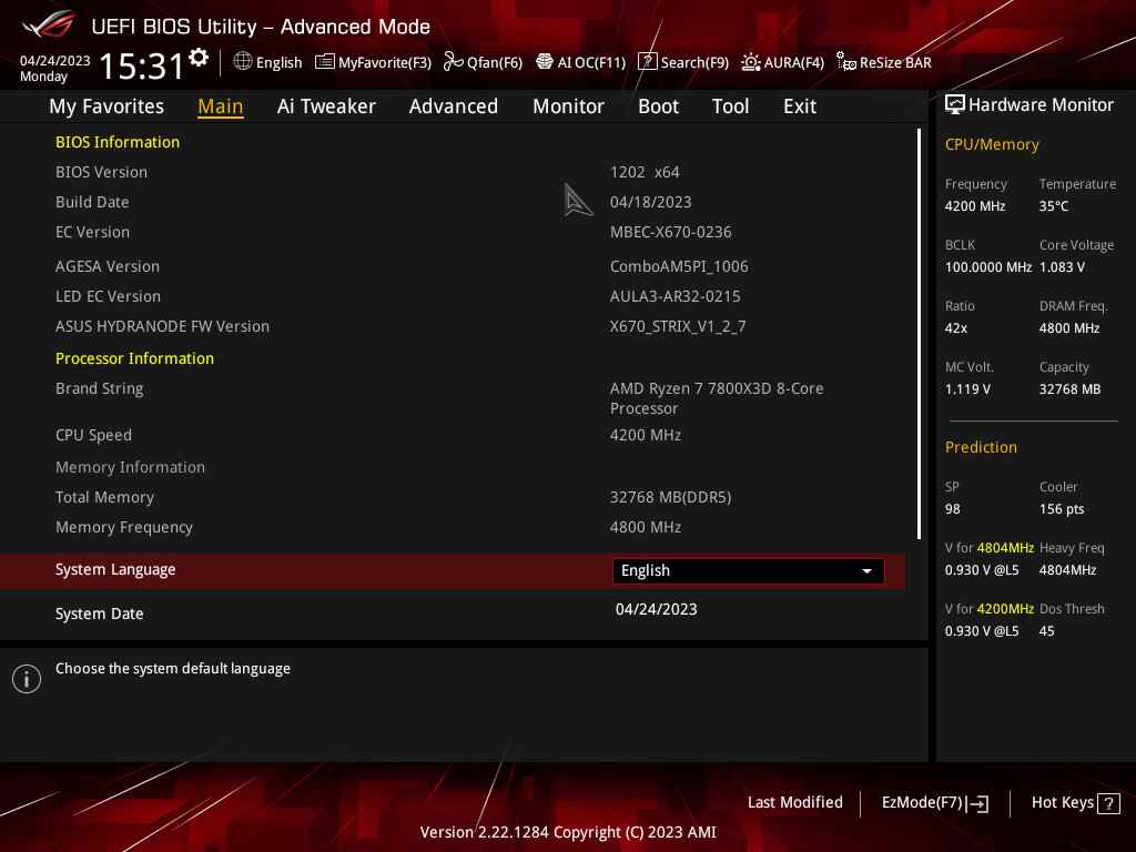 ASUS ROG STRIX X670E-E Oyun WiFi BIOS'u