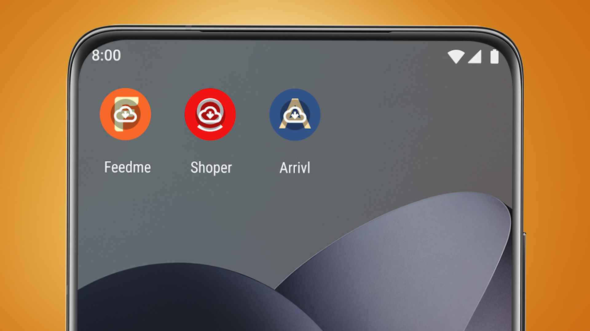 Uygulamaları otomatik arşivleme özelliğini gösteren turuncu arka plan üzerinde bir Android telefon