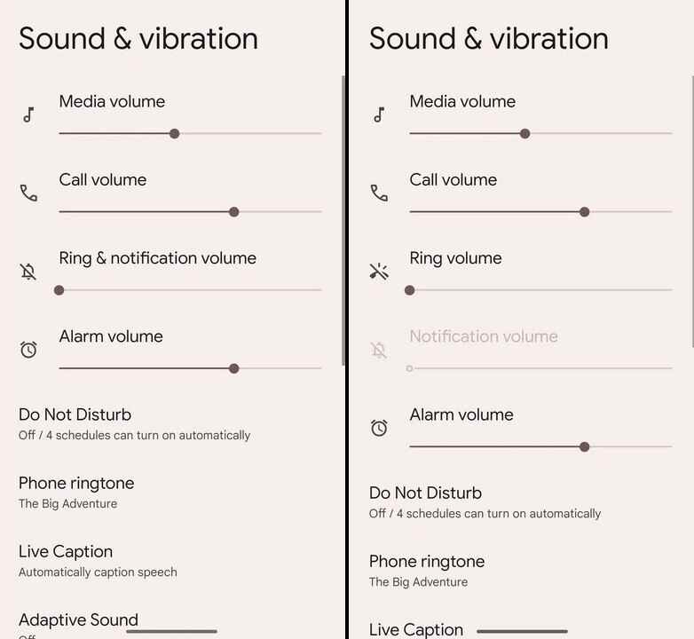 Google, zil sesini ve bildirim ses düzeyi kaydırıcısını ayırmaya kararlıdır.  Resim kredisi 9to5Google - Google çalışanı, kullanıcı deneyimini iyileştirecek yakında yapılacak Android değişikliğini onayladı