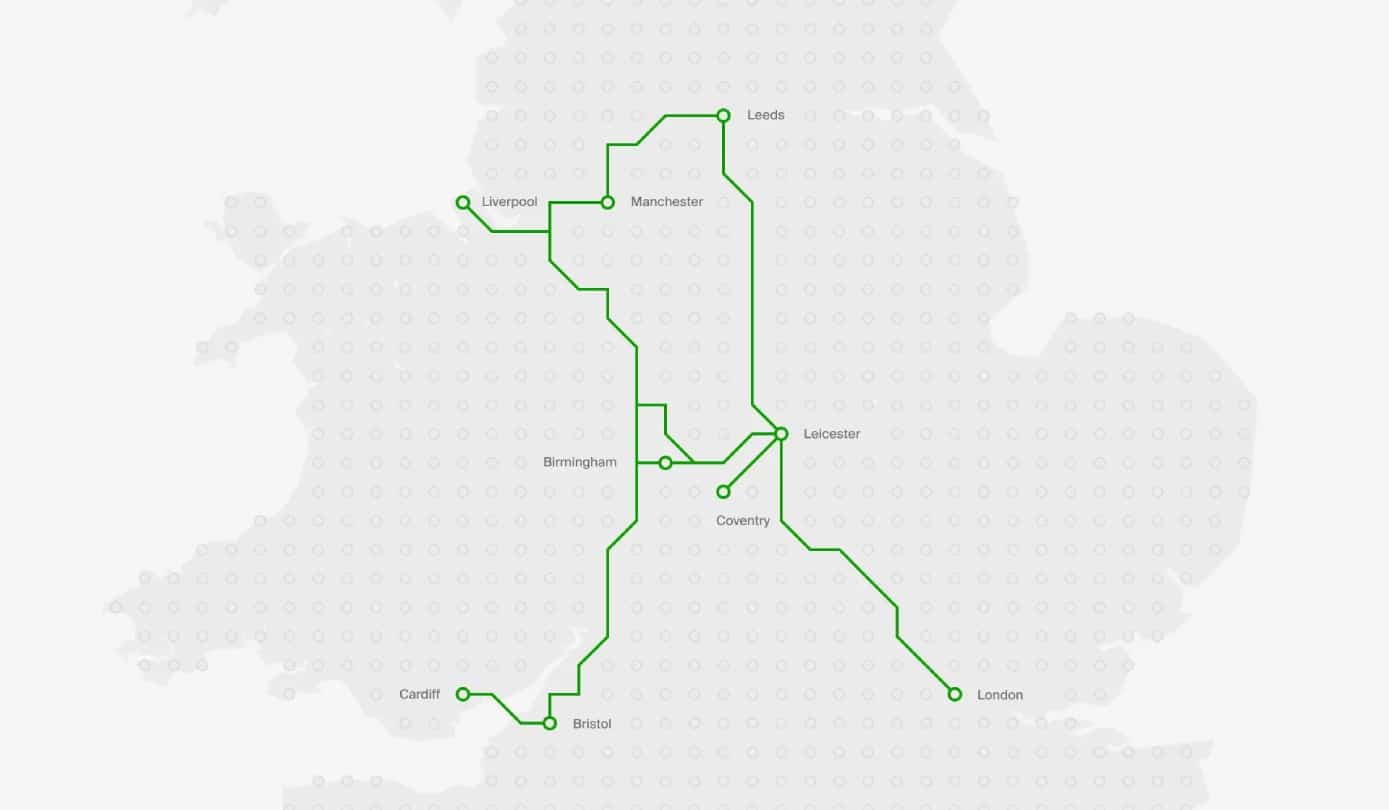 İngiltere'deki Einride dağıtım haritası.