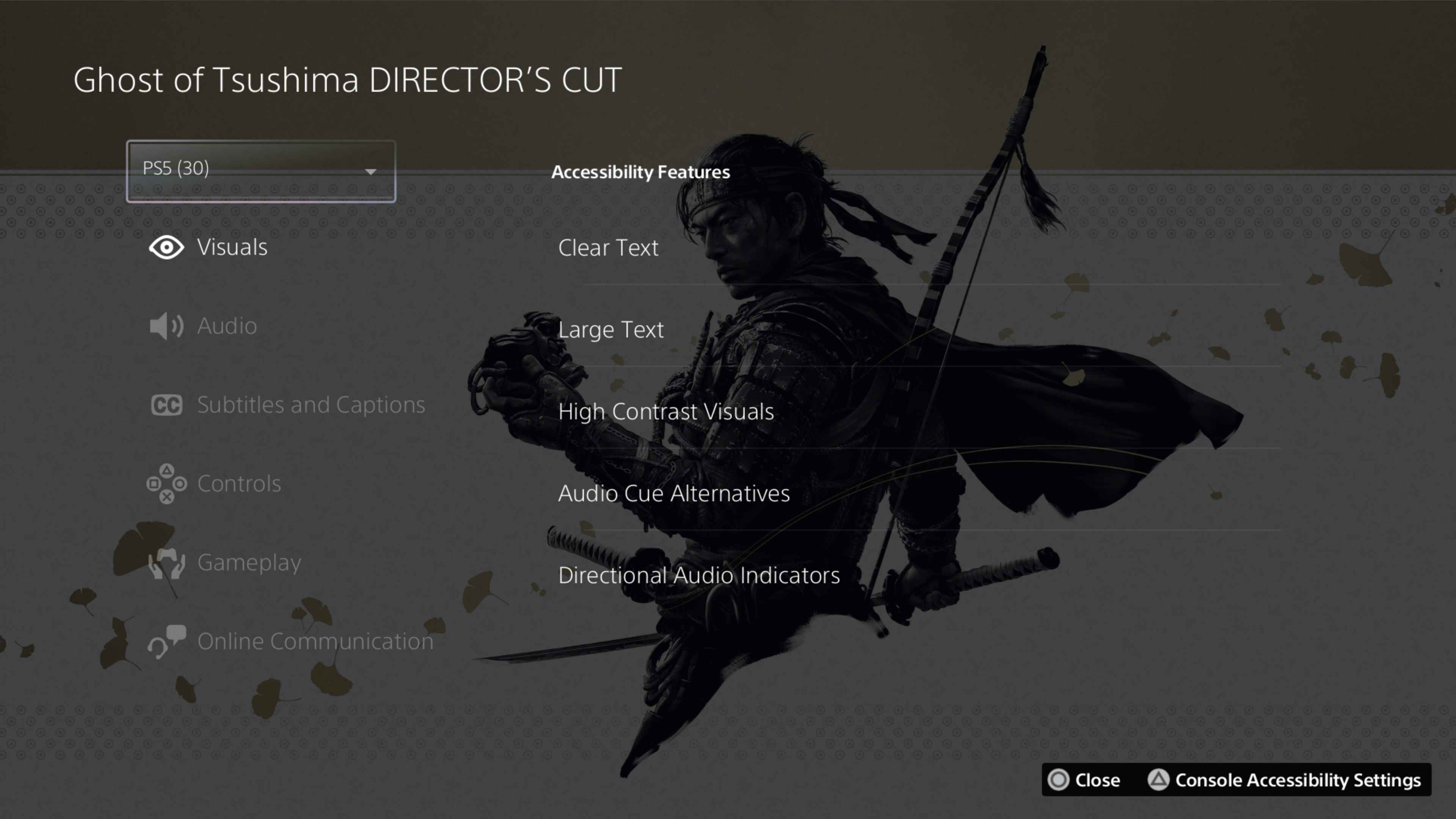 Ghost of Tsushima Yönetmen kurgusu için erişilebilirlik özellikleri