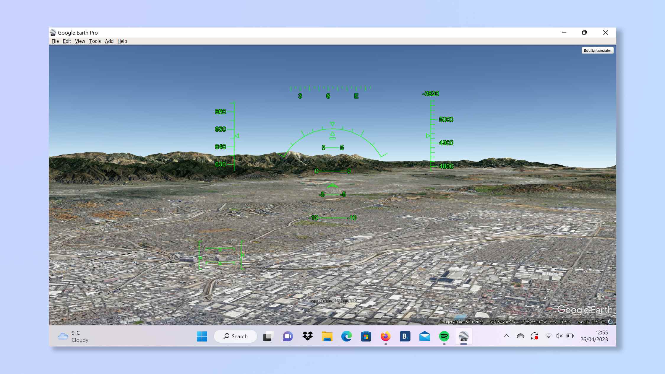 Los Angeles'ın Google Earth uçuş simülatörü görünümü