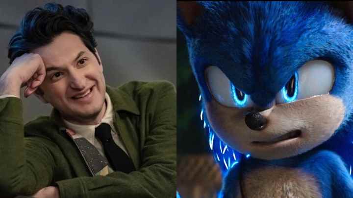 Ben Schwartz ve Sonic the Hedgehog'un bölünmüş görüntüsü