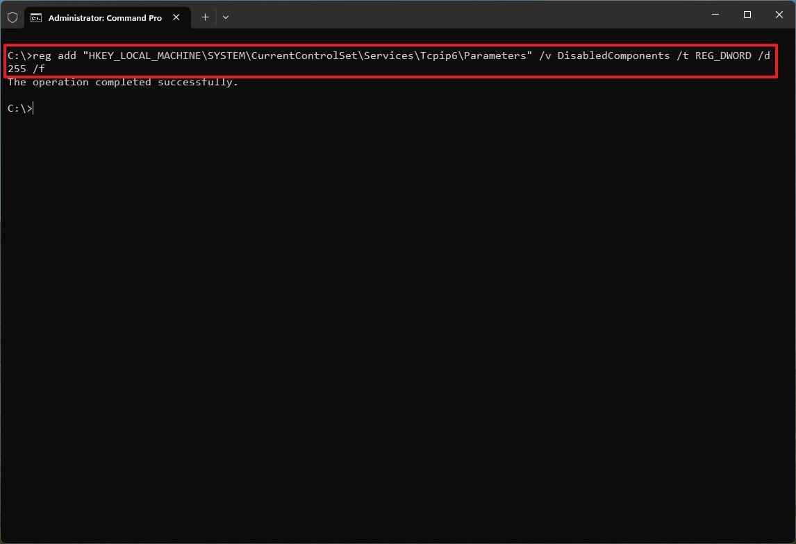 Komut İstemi IPv6'yı devre dışı bırakır