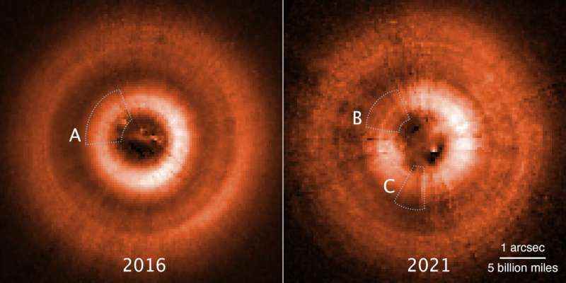 Hubble, gezegen oluşturan diskin etrafındaki gölge oyununu takip ediyor