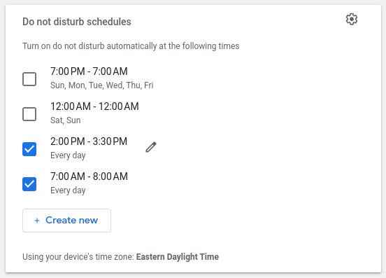 Google Chat Rahatsız etmeyin programları etkinleştirildi.