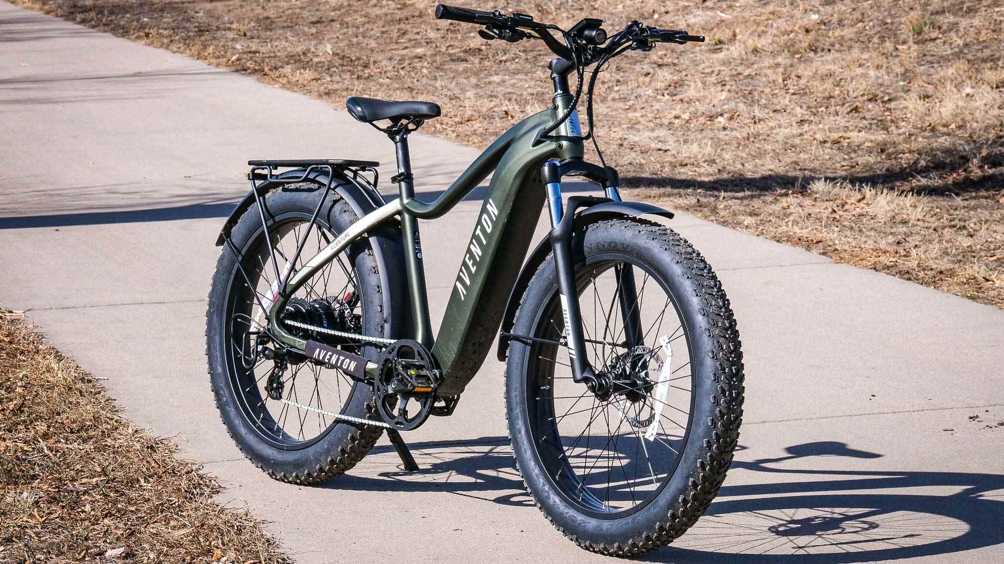 Aventon Aventure.2 parkta dışarıda oturuyor