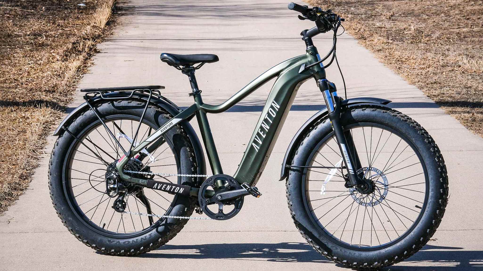 Aventon Aventure.2 parkta dışarıda oturuyor