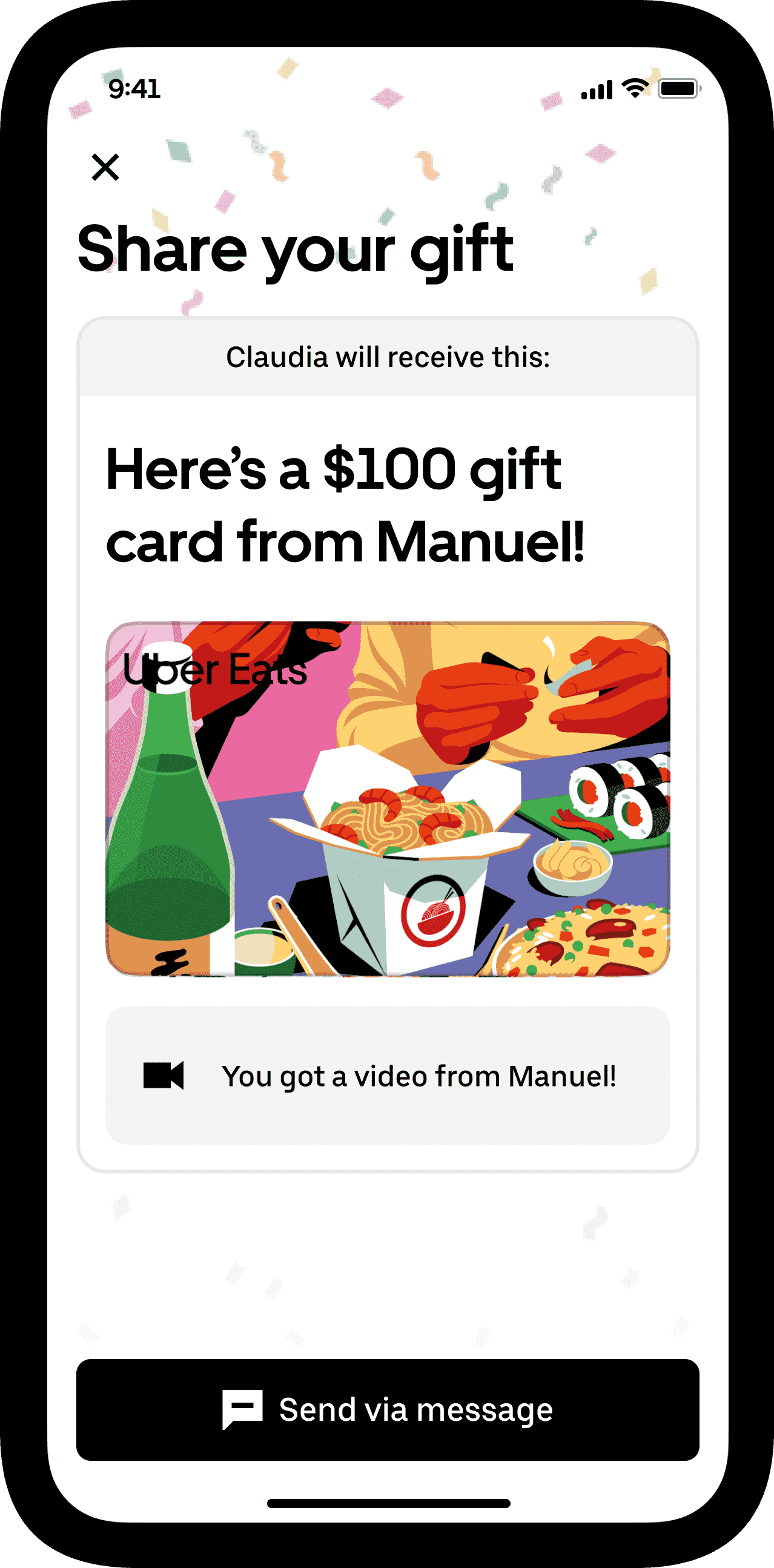 Uygulamada bir Uber hediye kartı mı gönderiyorsunuz?  Sevimli küçük bir video mesajı ekleyin.
