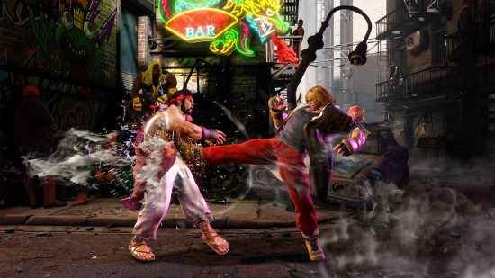 Street Fighter 6 Ken, Jinrai kombosunun ilk vuruşunu Ryu'ya karşı kullanıyor.