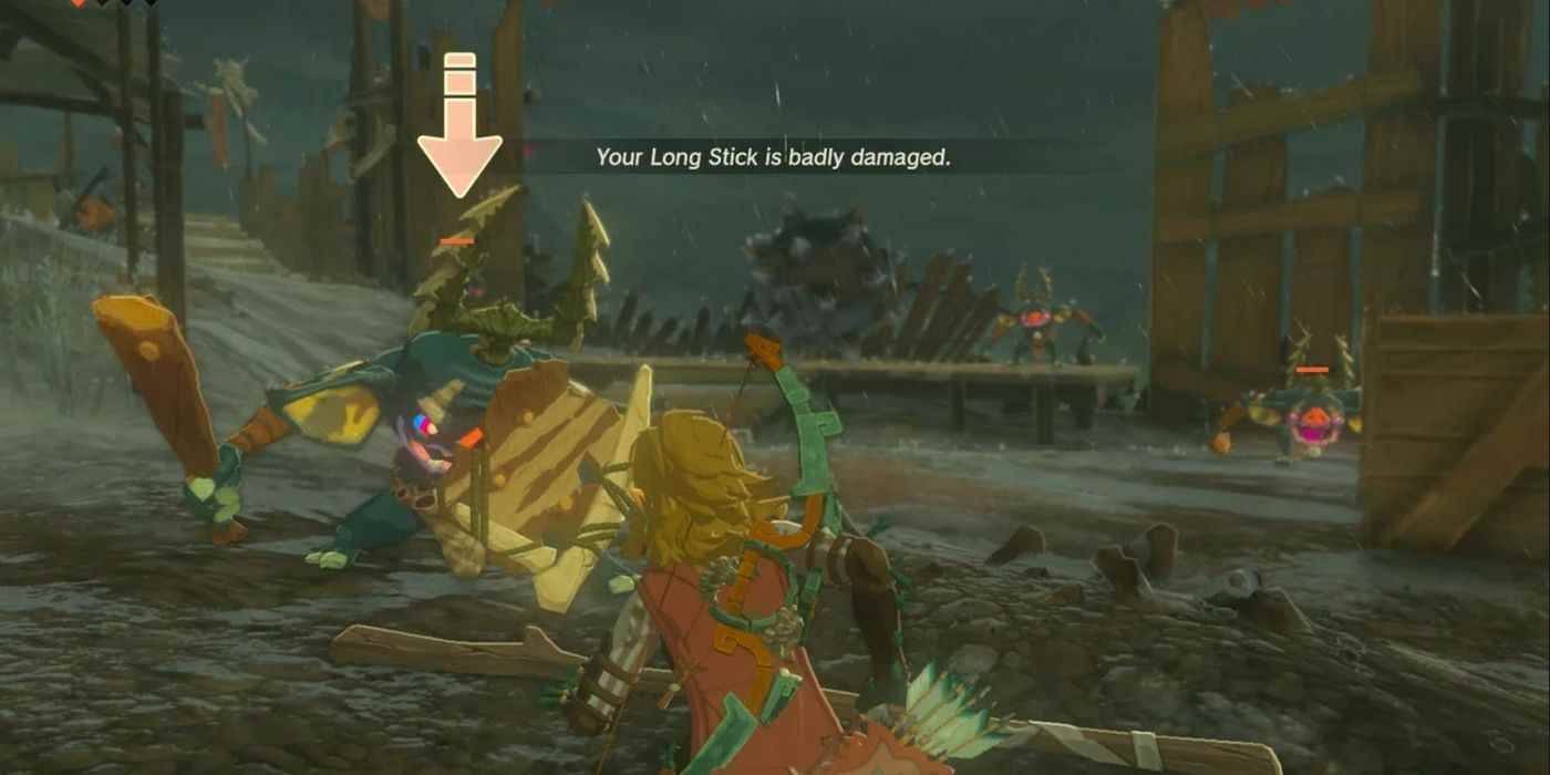 Zelda TOTK Silah Dayanıklılığı, Oyun açılırken bir Moblin'e saldıran Link 