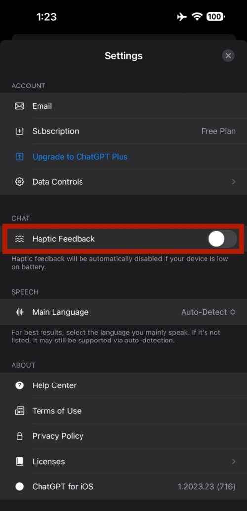 iPhone'da ChatGPT'de Dokunsal Geri Bildirim Titreşimleri nasıl devre dışı bırakılır
