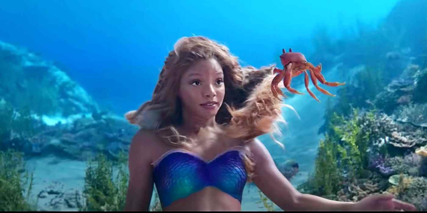 Küçük Deniz Kızı'nda Sebastian'la konuşan Ariel rolünde Halle Bailey.