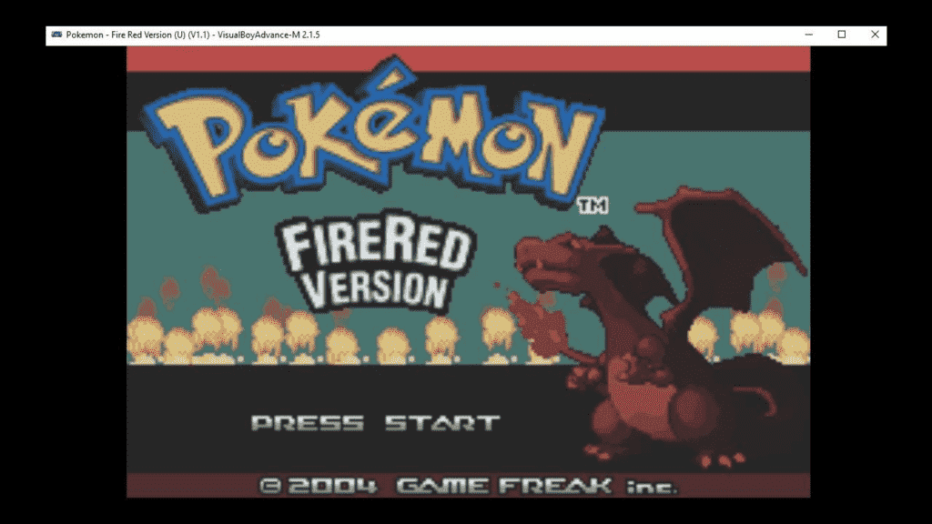 Visual Boy Advance öykünücüsünde çalışan Pokemon Fire Red.