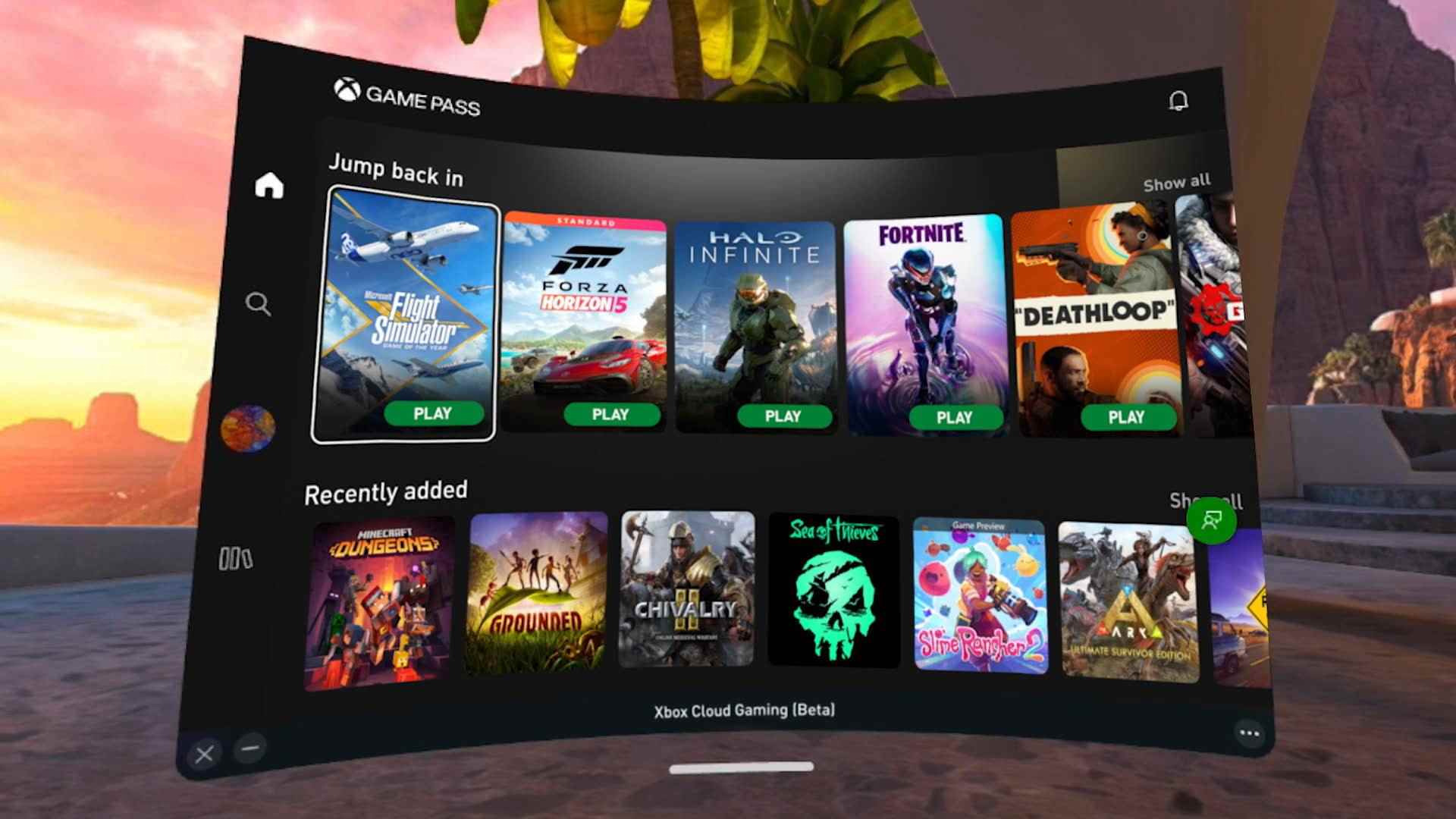 Meta Quest 2'de Xbox Cloud Oyun menüsüne bir bakış