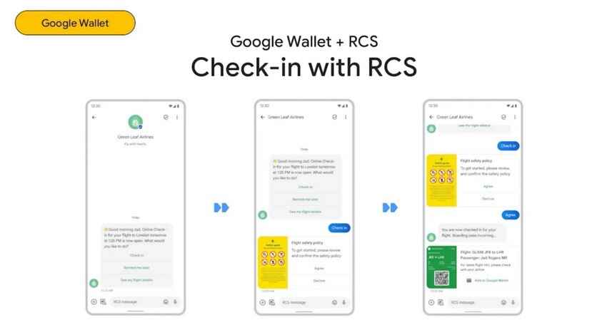 Google Mesajları uygulamasında RCS kullanarak uçuşunuz için check-in yapın - Android kullanıcıları yakında RCS aracılığıyla bir uçuş için check-in yapabilir, Biniş Kartlarını Google Cüzdan'da saklayabilir