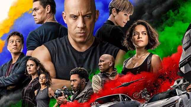 F9: The Fast Saga'nın ana afişi, filmin ana oyuncu kadrosunu içeriyor.