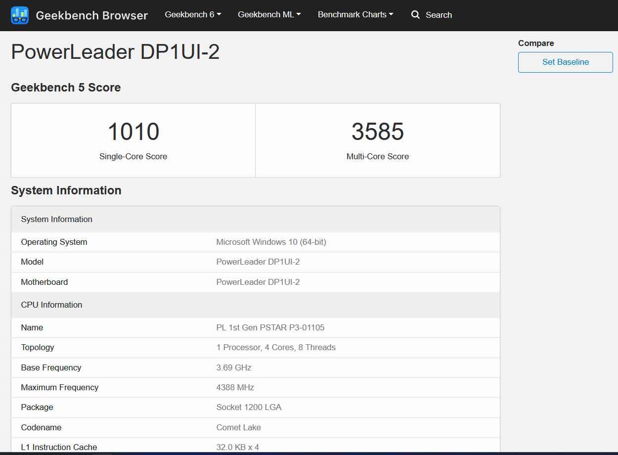 Powerstar CPU sonucunun Geekbench ekran görüntüsü