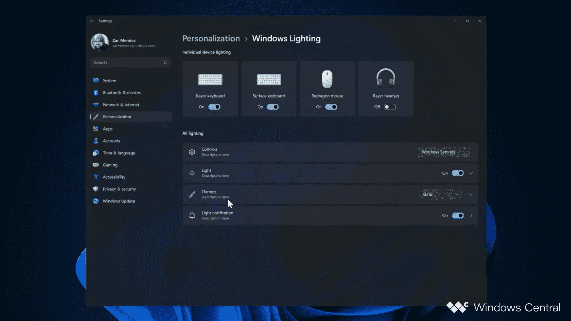 Windows 11 RGB kontrolleri