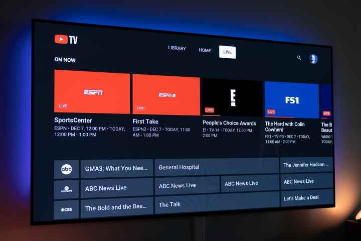 Güncellenmiş YouTube TV canlı kılavuzu.