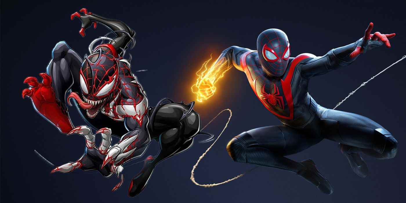 Insomniac oyunundan Miles Morales ve onun çizgi romandaki Venomized versiyonu